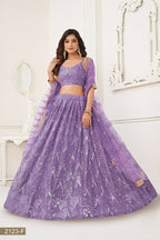 Eilara Glamorous Lavender Net With Sequins And Thread Embroidery Real Mirror Work Lehenga Choli For Wedding