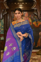 Very Much Indian Handloom Pure Cotton Paithani Swan Pallu-Marine Blue - Distacart