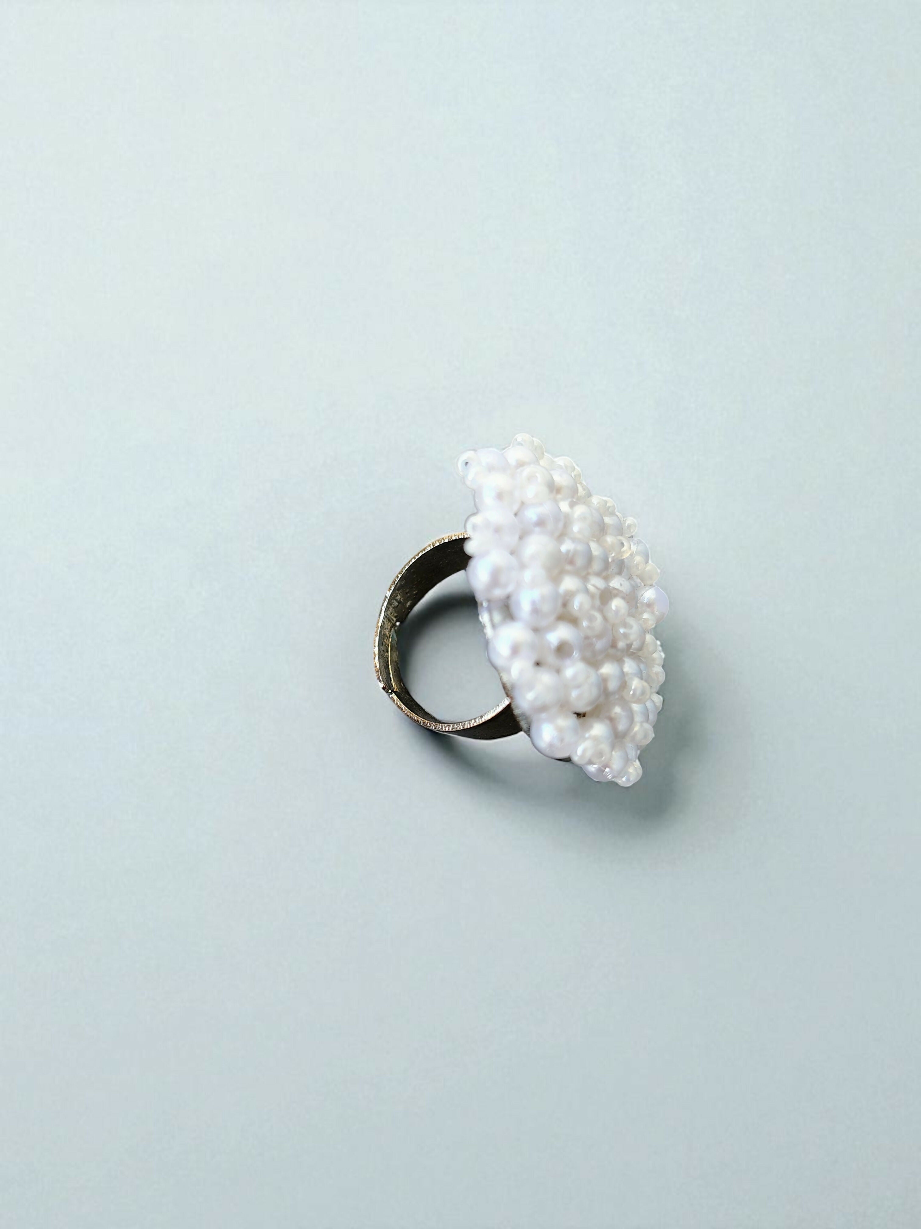 Inhanns Rang-E-Roshan Adjustable Ring – Handmade Crystal Statement Ring - Pearl