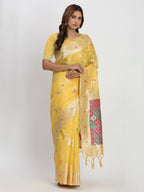 Shree Shyam Fashion Linen Cotton Yellow Saree - Distacart