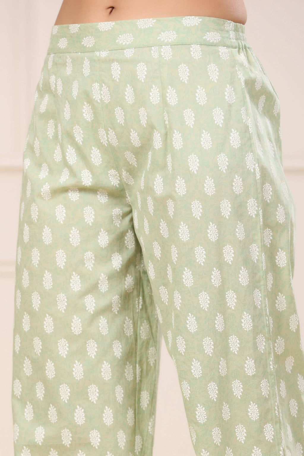 Juniper Women's Green Cambric Printed Straight Kurta Sets - Distacart