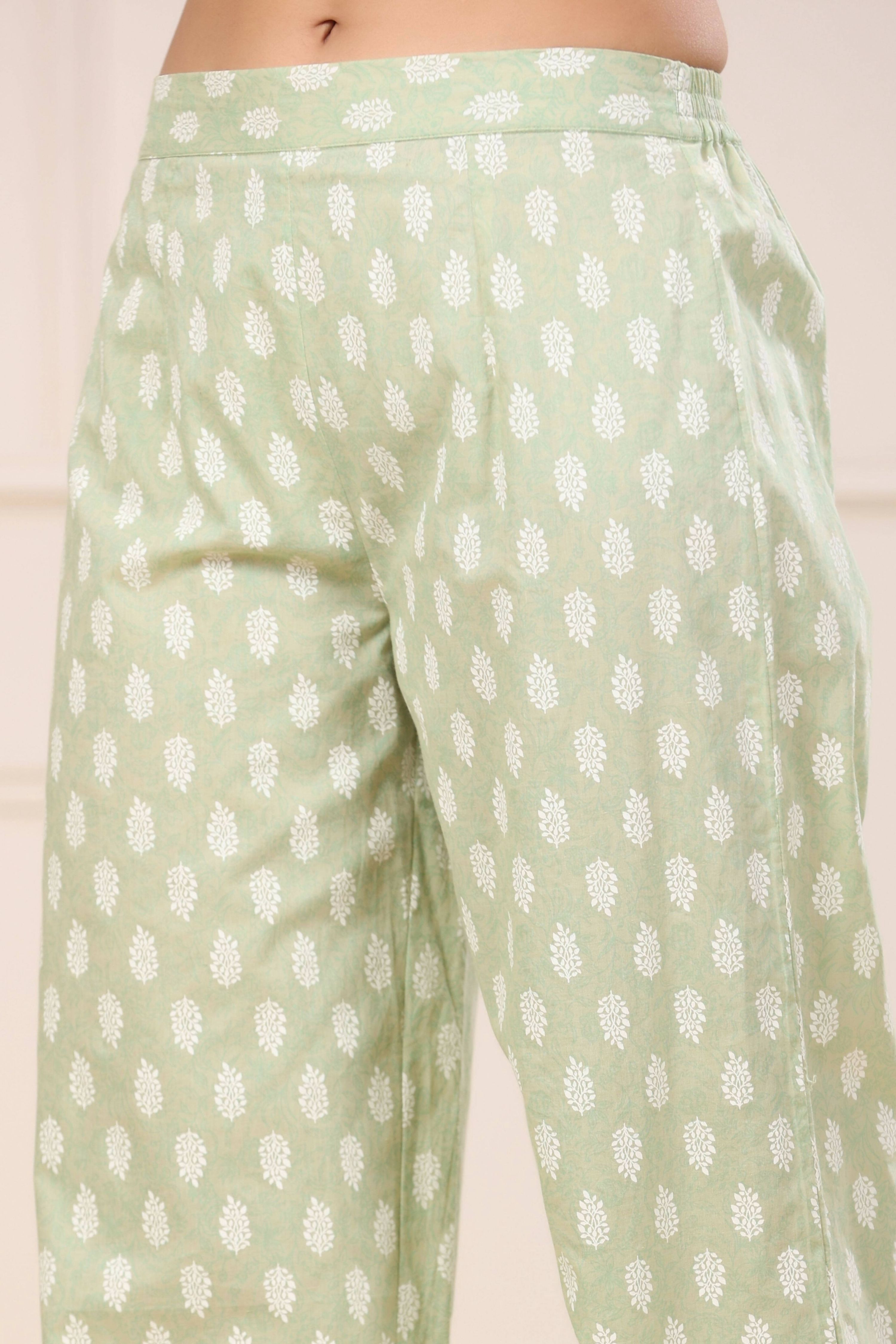 Juniper Women's Green Cambric Printed Straight Kurta Sets - Distacart