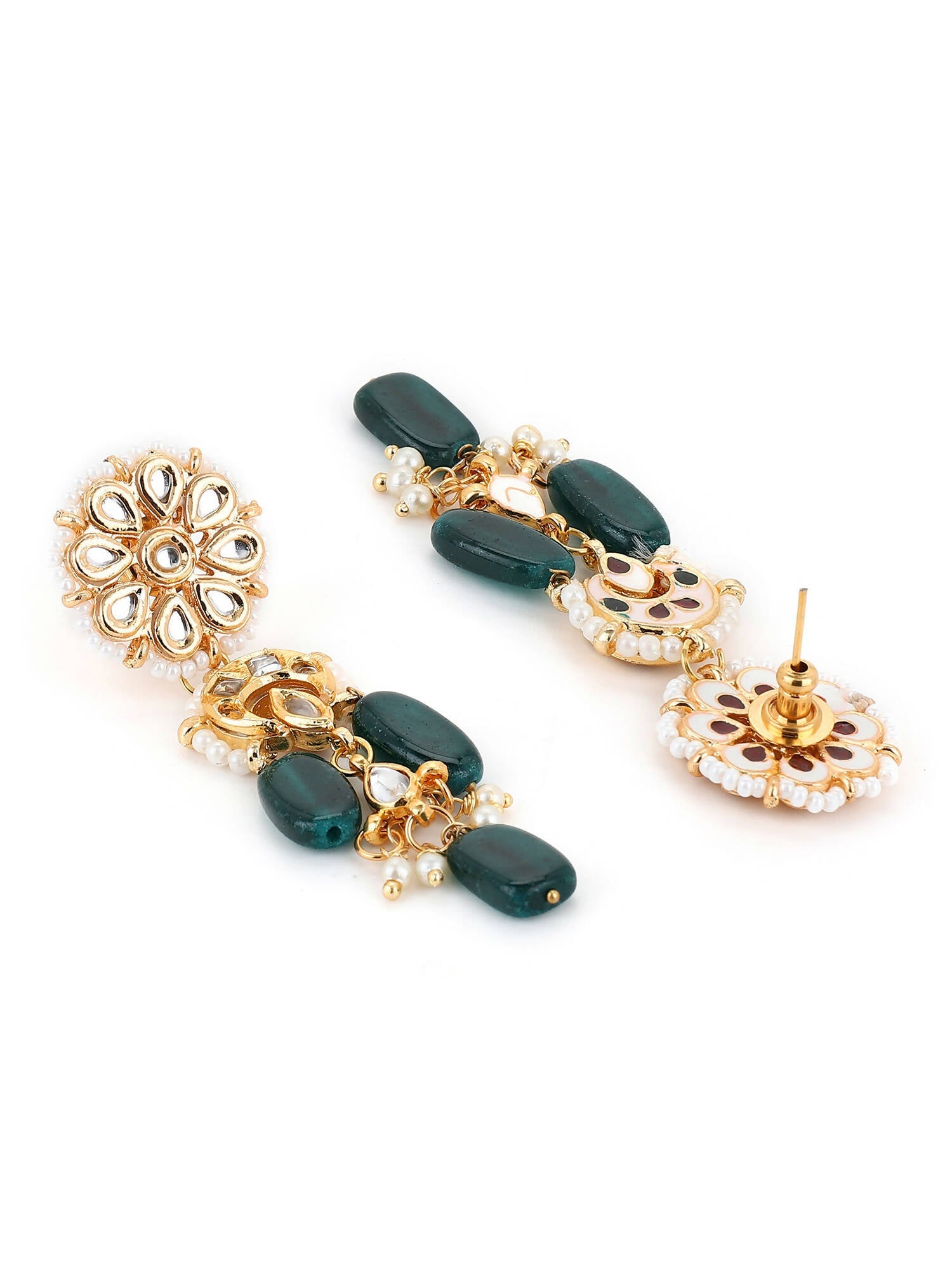 Gold-Toned White Kundan Contemporary Gold-Plated Drop Earrings - Ruby Raang - Distacart