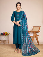 Lorenvalley Rama Chanderi Roman Silk Embroidered with Mirror Work Kurta Set - Distacart