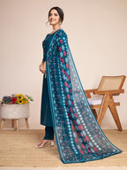 Lorenvalley Rama Chanderi Roman Silk Embroidered with Mirror Work Kurta Set - Distacart