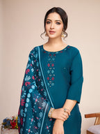 Lorenvalley Rama Chanderi Roman Silk Embroidered with Mirror Work Kurta Set - Distacart