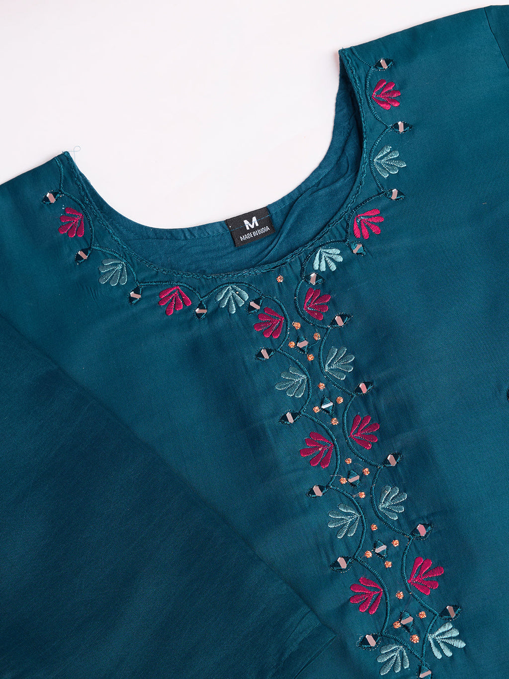 Lorenvalley Rama Chanderi Roman Silk Embroidered with Mirror Work Kurta Set - Distacart