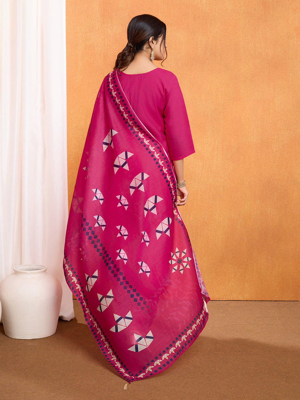 Lorenvalley Magenta Chanderi Roman Silk Embroidered with Mirror Work Kurta Set - Distacart