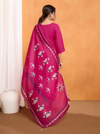 Lorenvalley Magenta Chanderi Roman Silk Embroidered with Mirror Work Kurta Set - Distacart