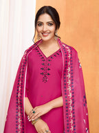 Lorenvalley Magenta Chanderi Roman Silk Embroidered with Mirror Work Kurta Set - Distacart