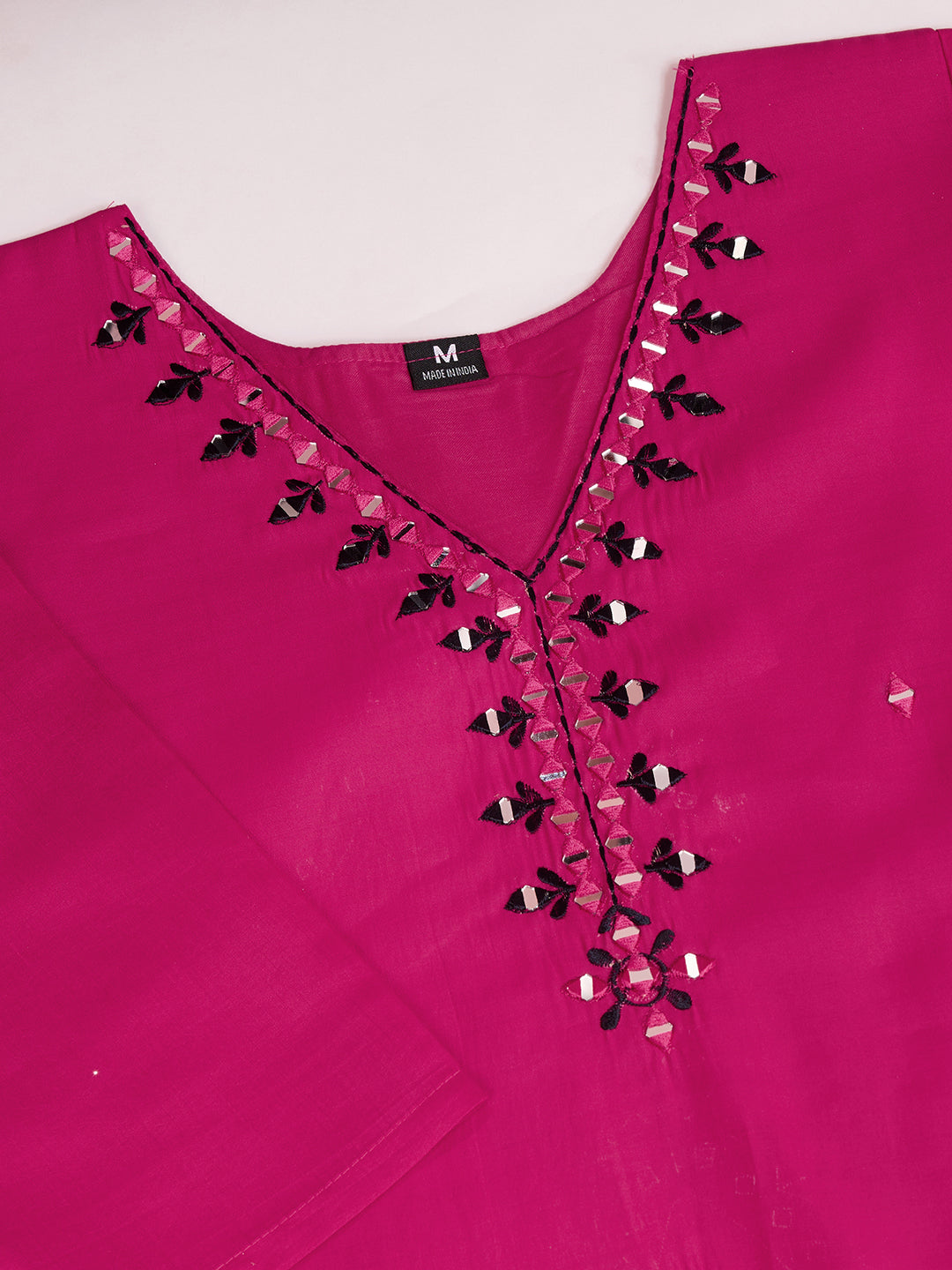 Lorenvalley Magenta Chanderi Roman Silk Embroidered with Mirror Work Kurta Set - Distacart