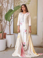 Lorenvalley Offwhite Pure Cotton Jacquard Weaving Kurta Set - Distacart