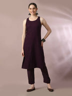 Myshka Women's Magenta Embroidered Cotton Straight Party Kurta Set