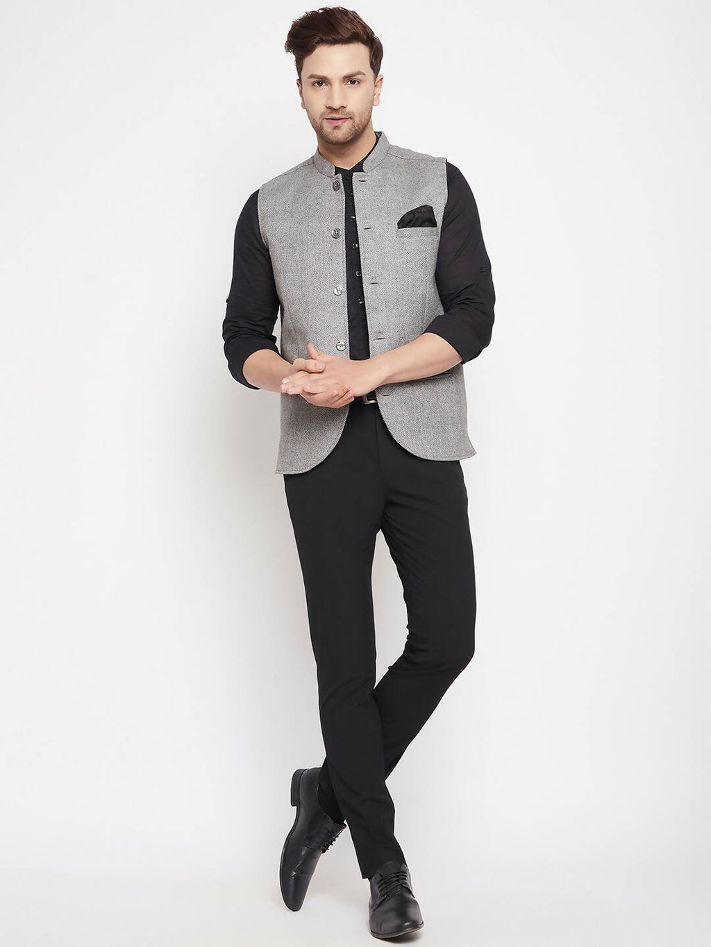 Even Apparels Grey Wool Men Woven Nehru Jacket WL730 - Distacart