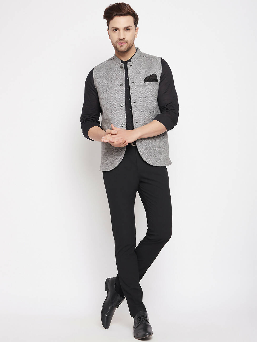 Even Apparels Grey Wool Men Woven Nehru Jacket WL730 - Distacart