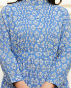Kaajh Women's Blue Floral Handblock Print Cotton Dress - Distacart