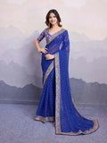 Blue Georgette Bandhani Printed,Embroidery Work Saree - Surkhi