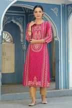 Juniper Women's Fuchsia Rayon Staple Placement Printed A-Line Kurta - Distacart