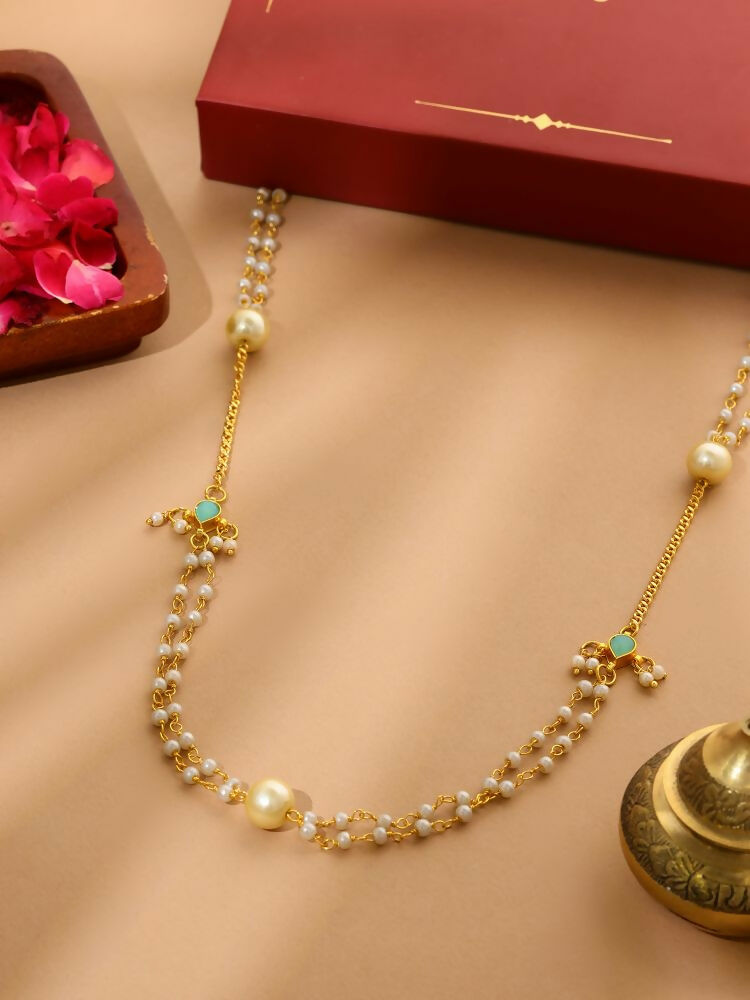 White Beaded, Kundan Necklace - Ruby Raang