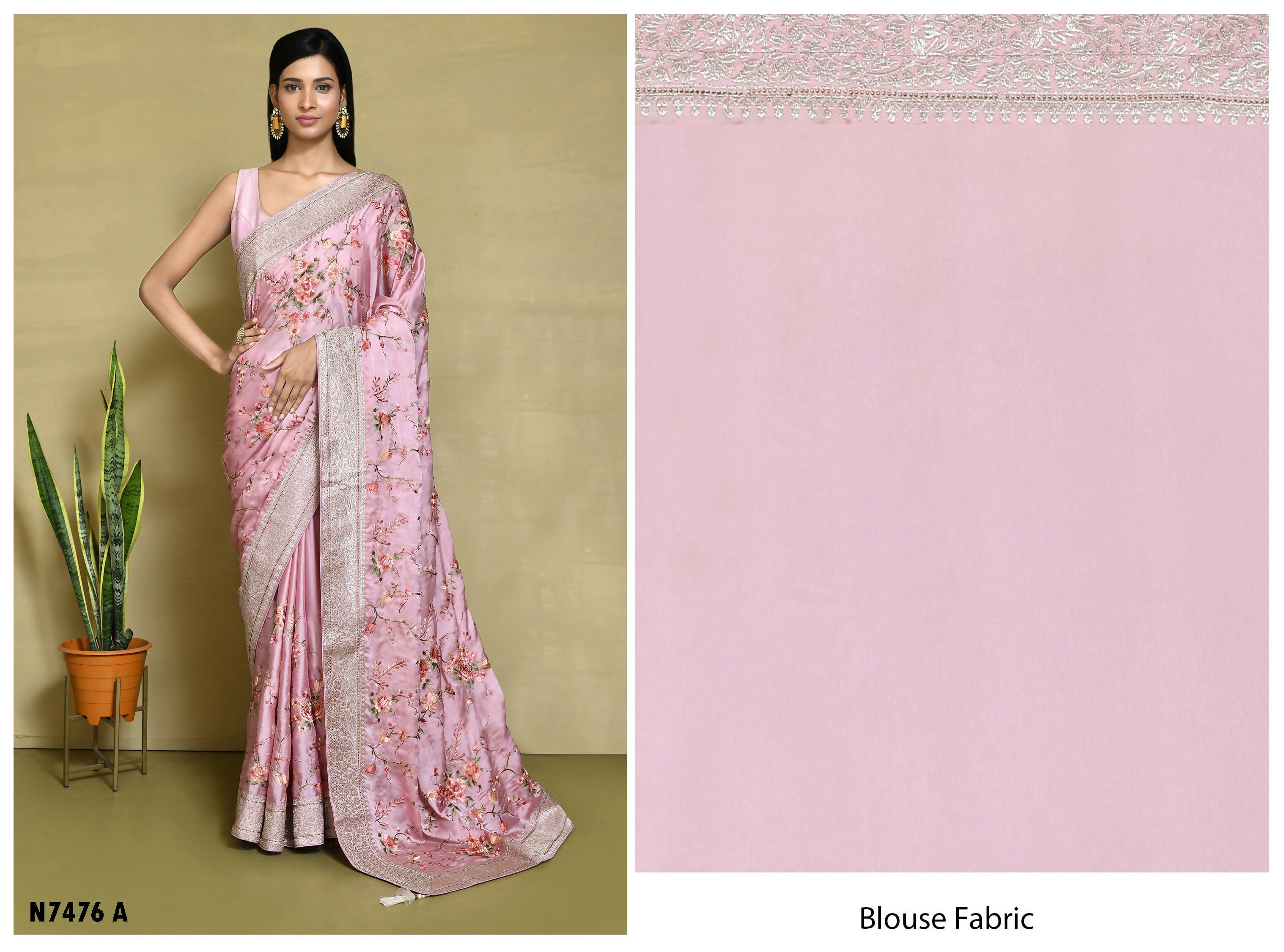 Pink Satin Silk Embroidered With Woven Design Border Festive Saree - Nimaya Denzy