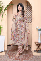Miravan Womens Multicolor Floral Printed Pure Cotton Kurta And Palazzo With Dupatta Set - Distacart