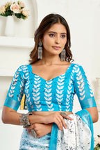 Joban Fashion White Leaf Linen Ready To Wear Saree With Unstitched Blouse - Distacart