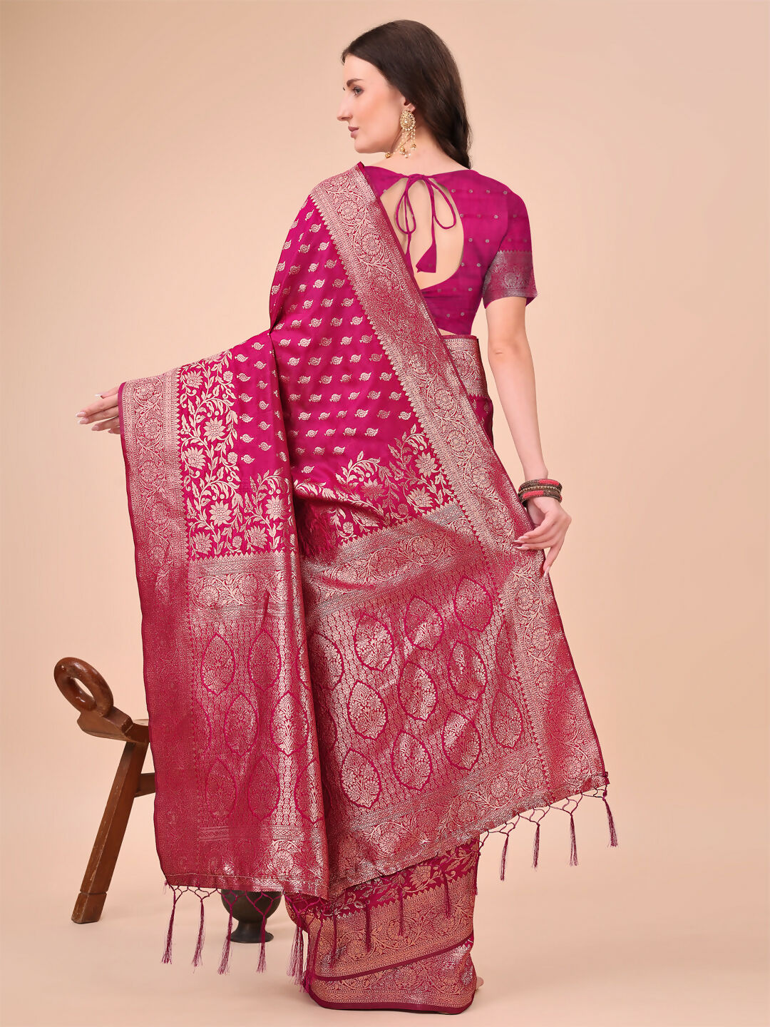 Shree Shyam Fashion Lichi Silk Magenta Saree - Distacart