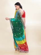 Green Georgette Bandhani Printed,Embroidery Work Saree - Bandhan