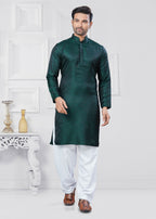 Joban Fashion Men's Jacquard Silk Green Printed Kurta Pyjama set