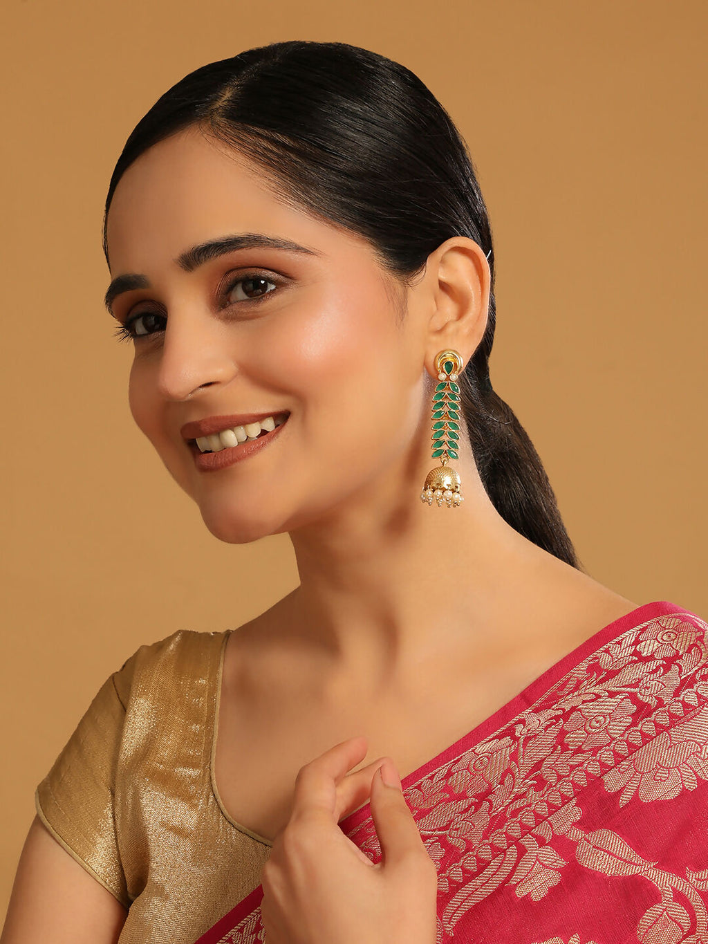 Nuyug 22K Gold Plated Green Fern Earrings - Distacart