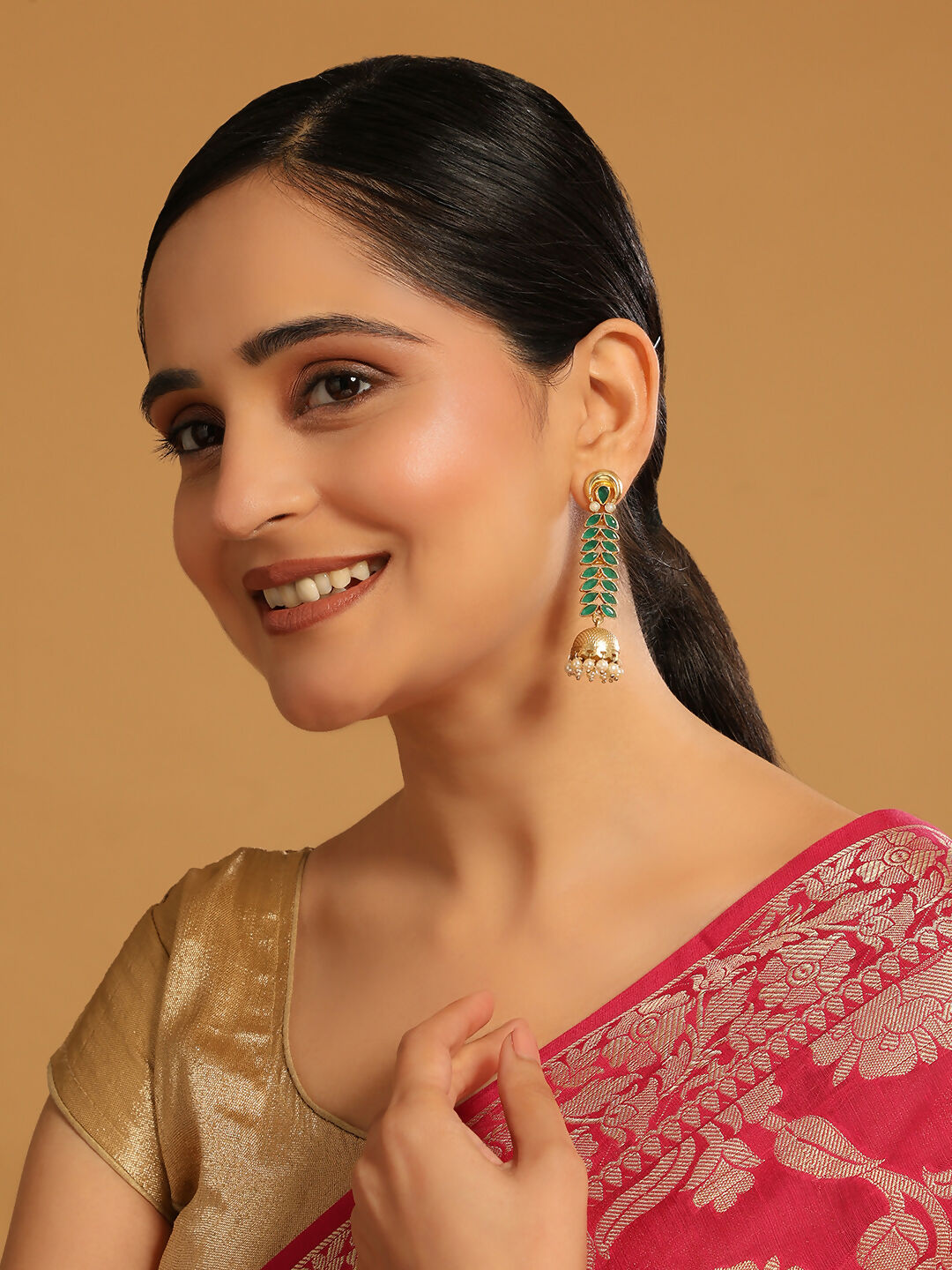 Nuyug 22K Gold Plated Green Fern Earrings - Distacart