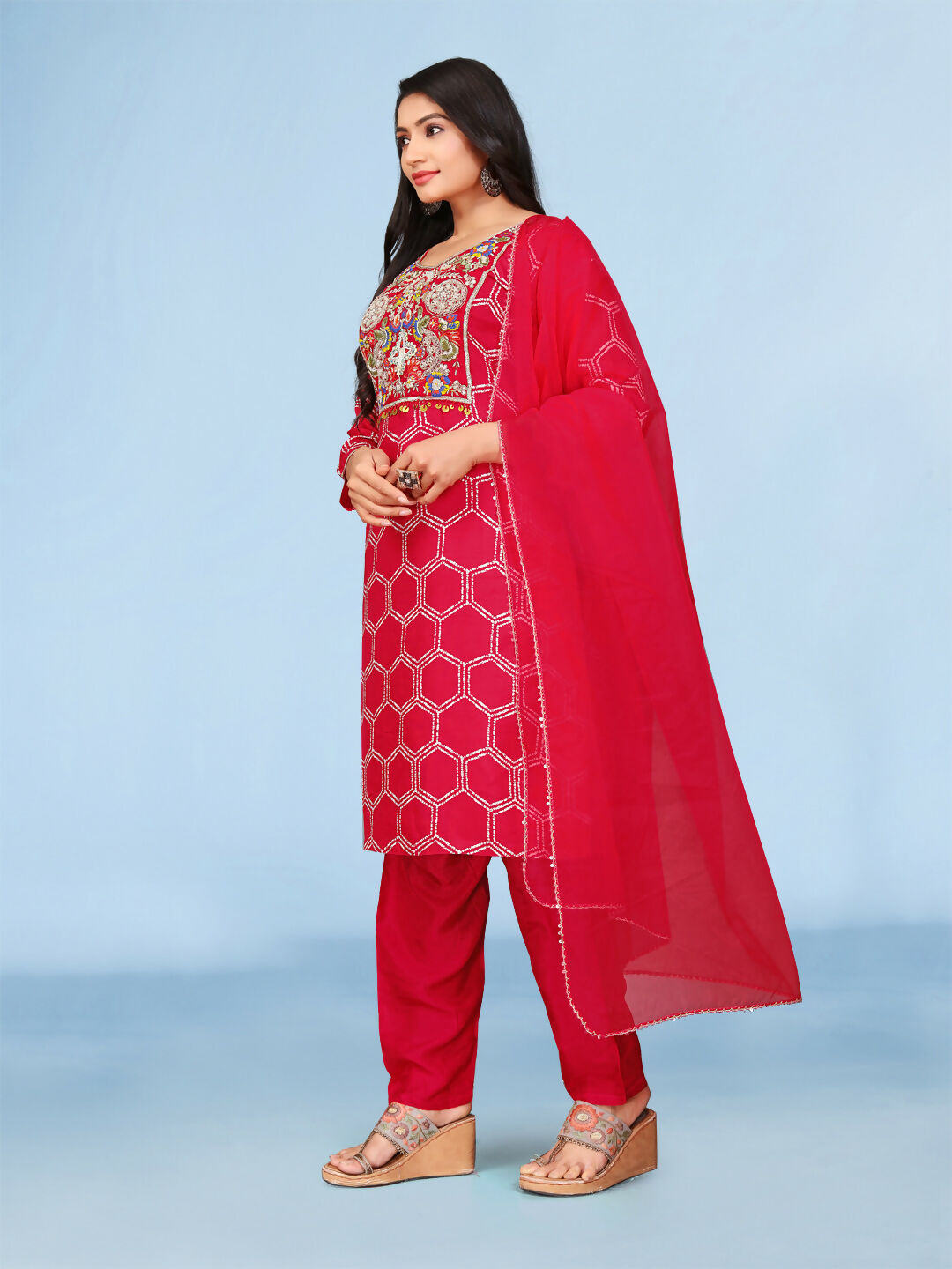 Joban Fashion Rani Cotton Premium Pure Viscose Print Dola With Handwork Kurta set