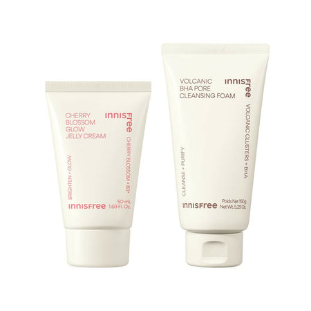 Innisfree Jeju Cherry Blossom Jelly Cream with Niacinamide & Volcanic BHA Pore Cleansing Foam