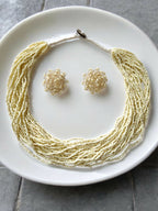 Inhanns Vibrant Handmade 20 Layers Beaded Necklace With Matching Earrings - Cream