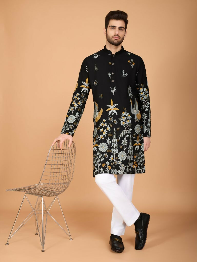 Vastranavya Exclusive Wedding Wear Viscose Rayon Thread Embroidered Work Kurta
