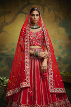 House of Panchhi Red Pure Silk Moti & Zarkan heavy embroidery Lehenga choli & Dupatta