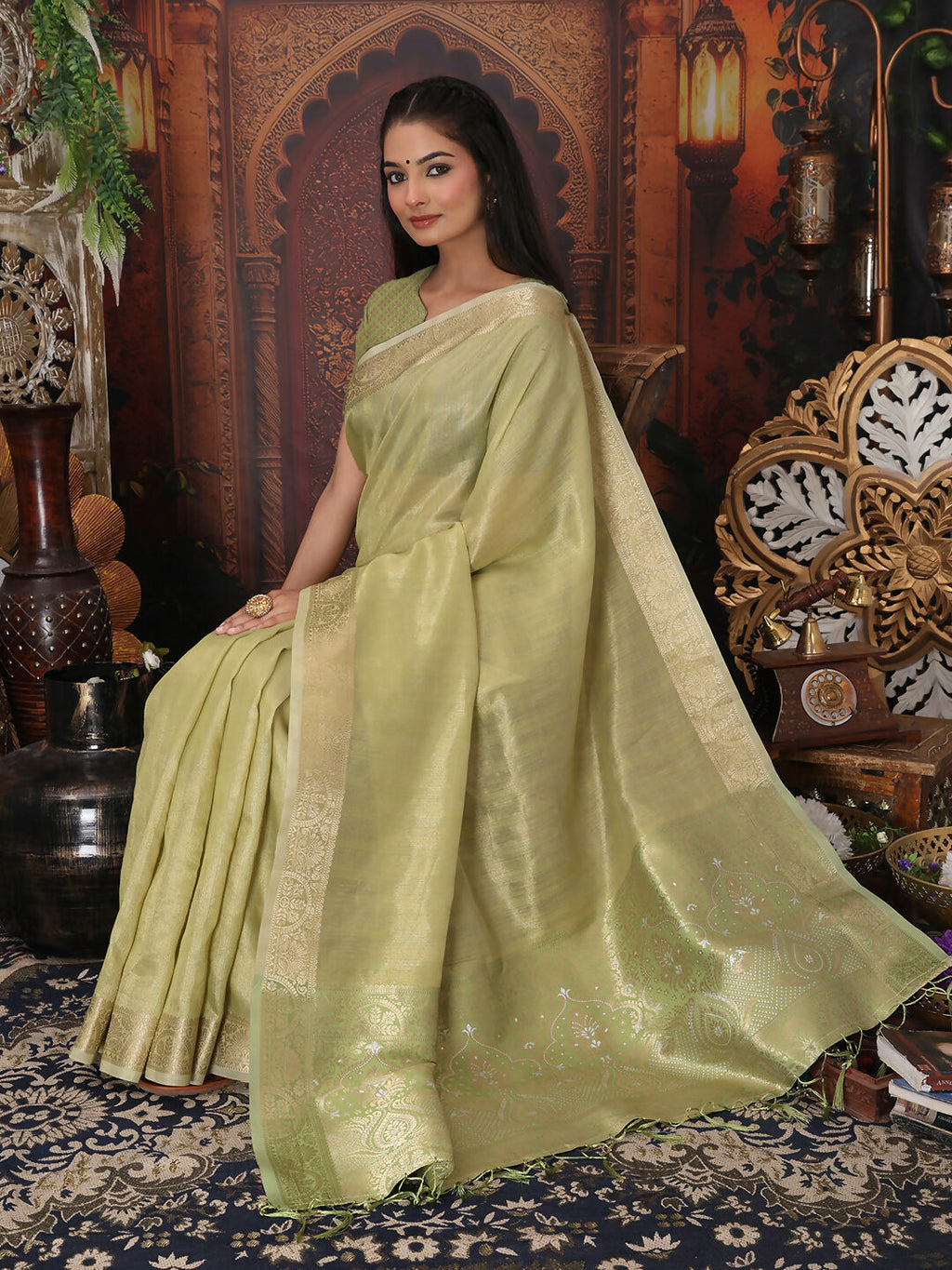 Shree Shyam Fashion Organza Mhendi Green Saree - Distacart