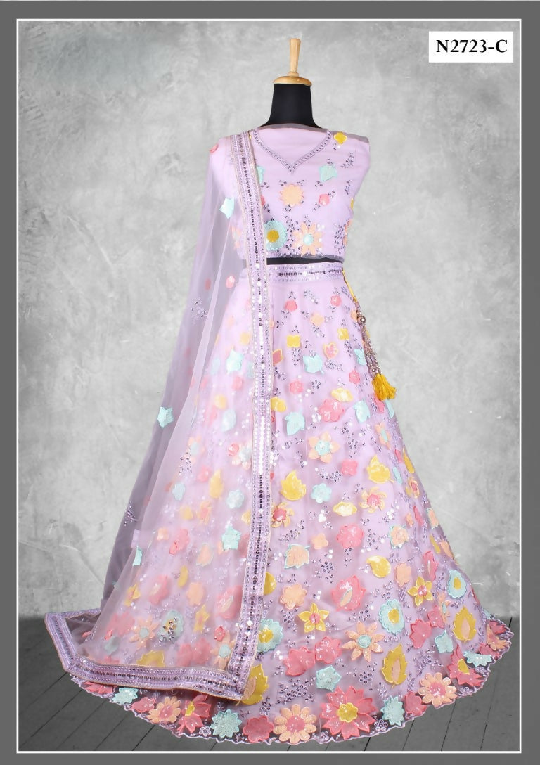 Lavender Net Thread With Sequence Work Lahenga Choli - Nimaya Ishani