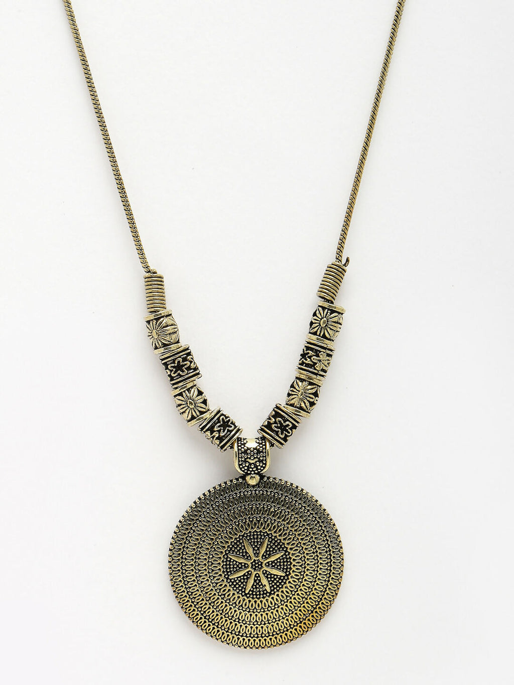 NVR Women's Gold-Polished Circular Shape Pendant with Chain