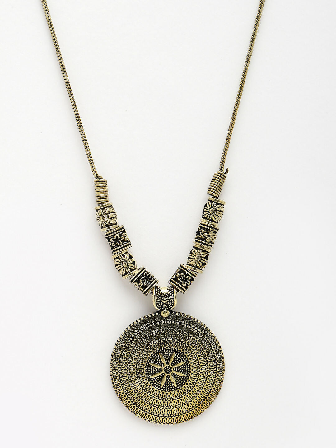 NVR Women's Gold-Polished Circular Shape Pendant with Chain