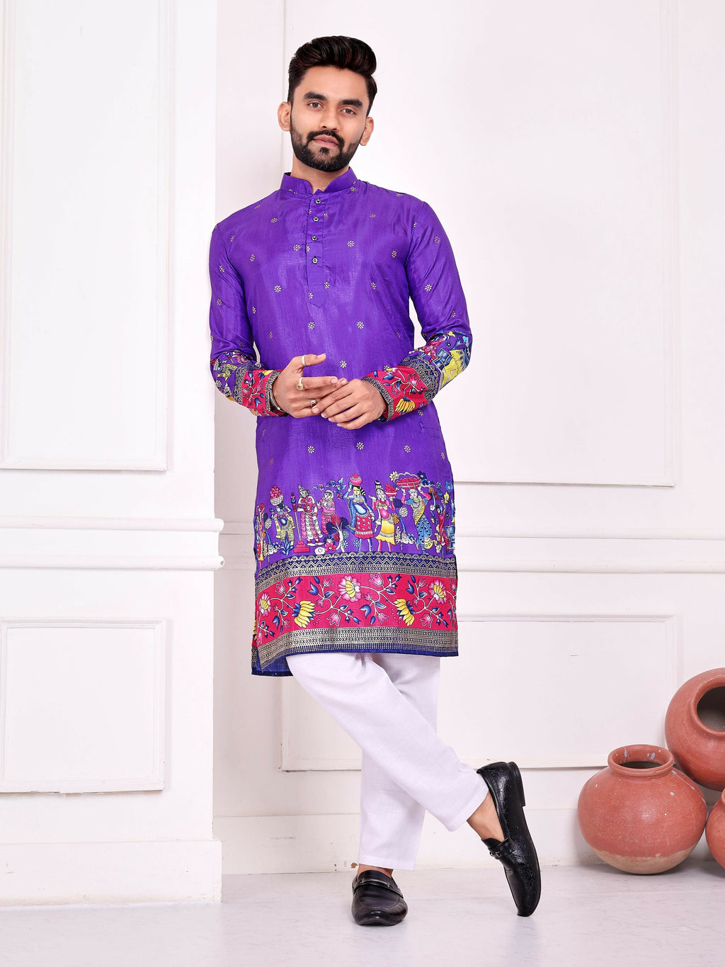 Anaita Violet Dola Silk Straight Kurta With Foil Work