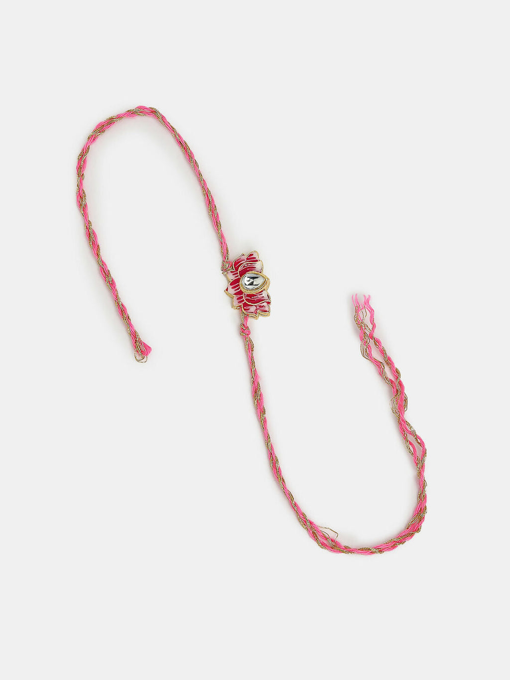 NVR Women & Men Set of 2 Pink Lotus Shape Kundan Stone-Studded & Beaded Bhaiya Bhabhi Rakhi With Roli Chawal - Distacart