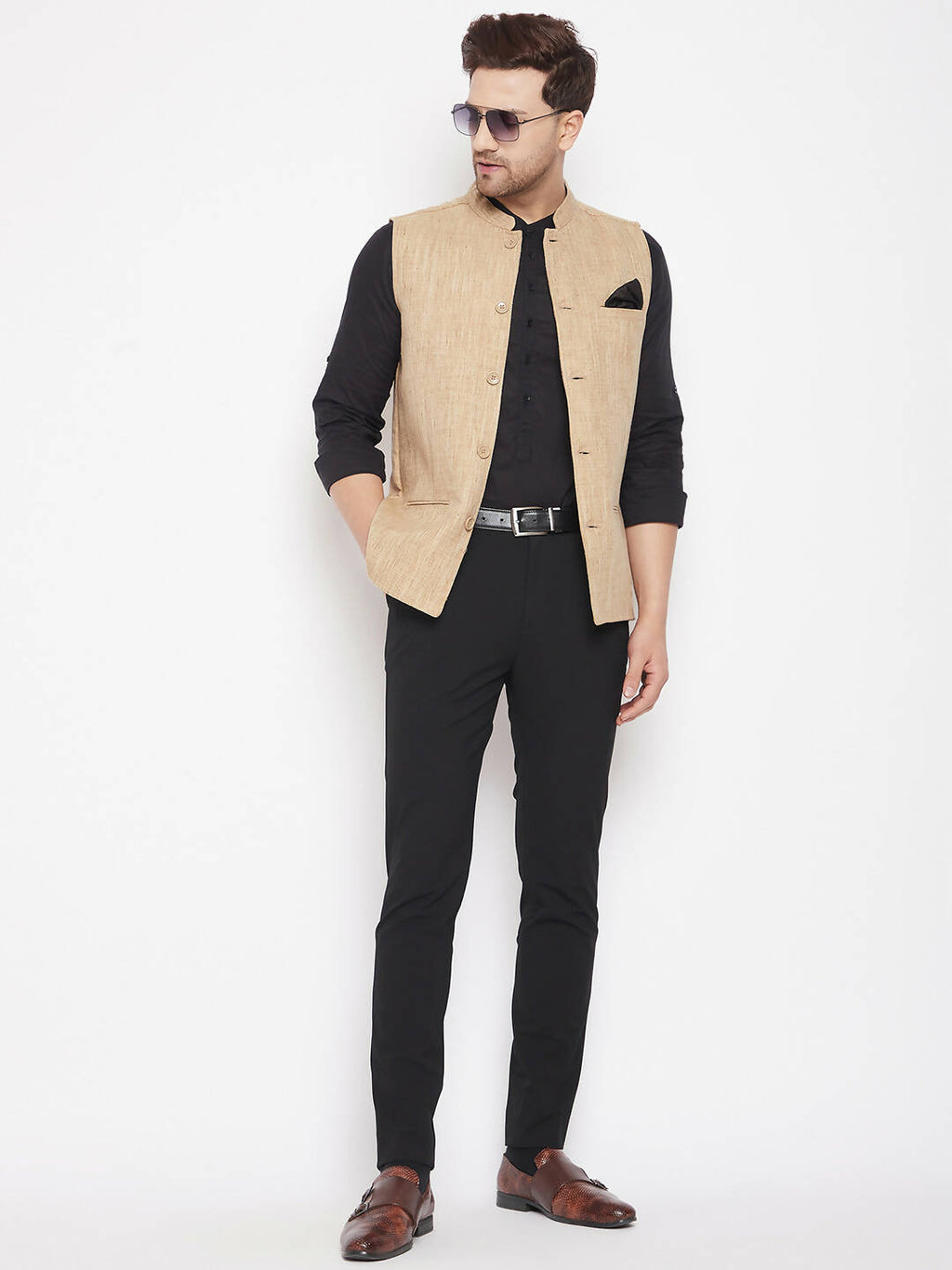 Even Apparels Beige Linen Men Woven Nehru Jacket LN719 - Distacart