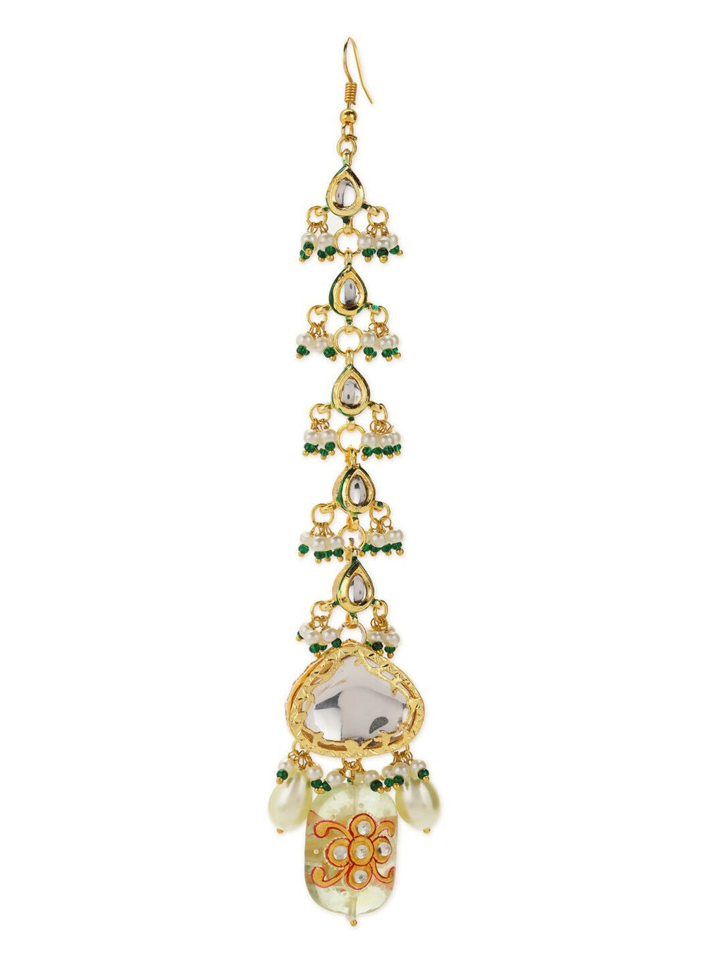 Green Maharani Kundan Neckpiece with Earrings and Maang Tikka- Ruby Raang