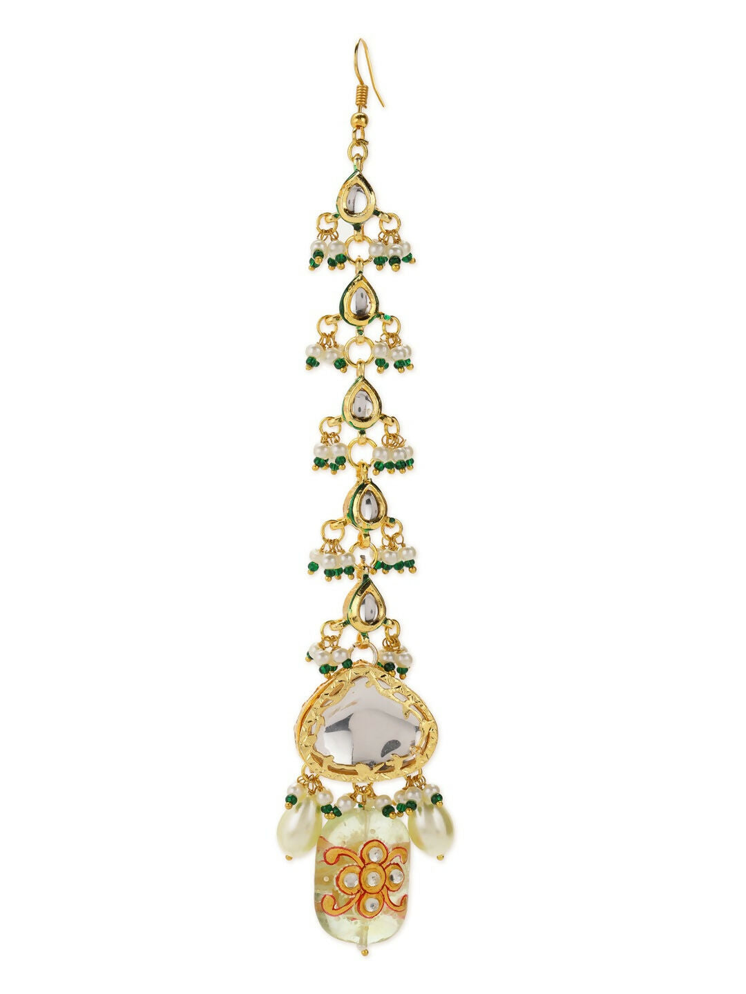 Green Maharani Kundan Neckpiece with Earrings and Maang Tikka- Ruby Raang