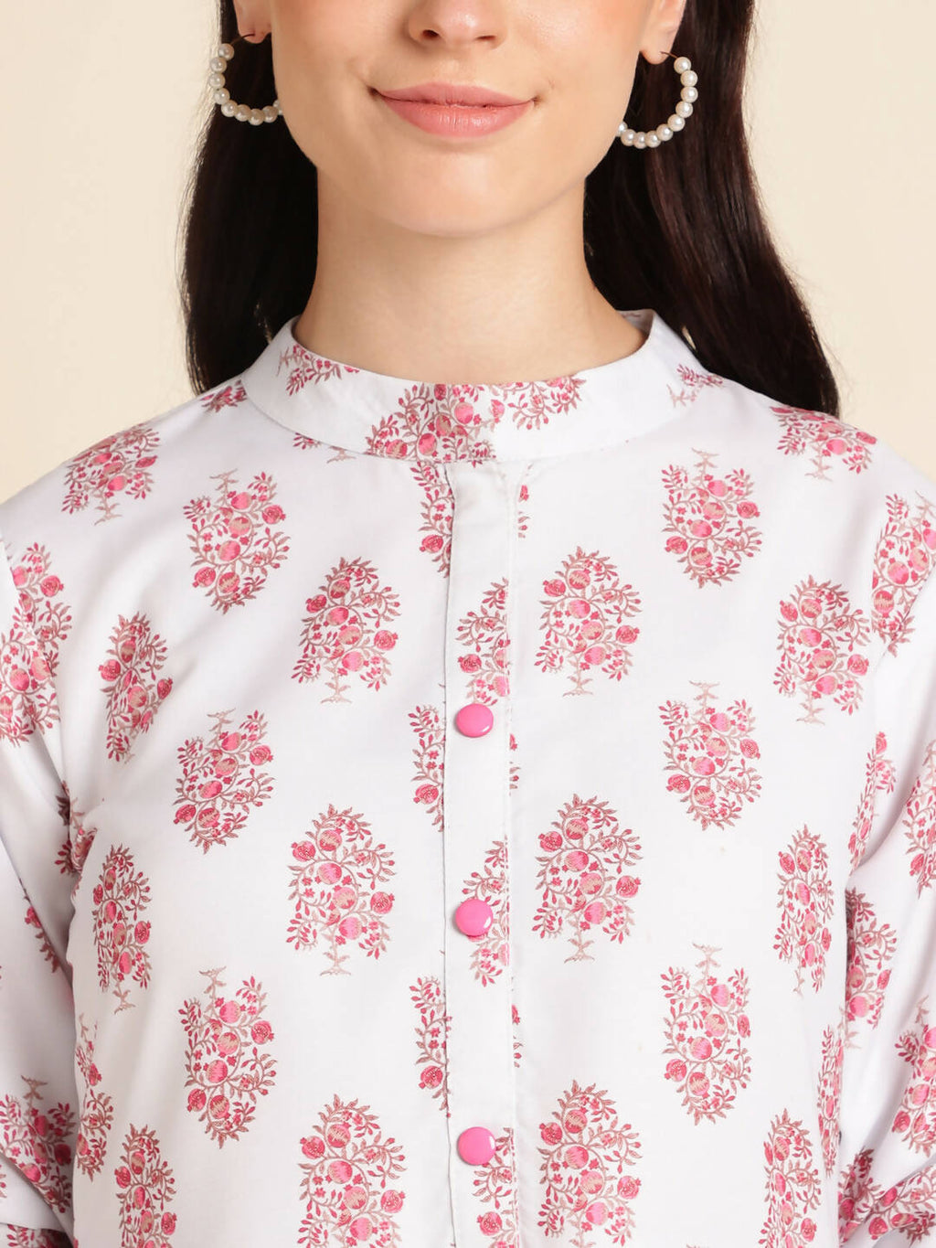 White Poly Rayon Digital Printed A-line Top - Tarini