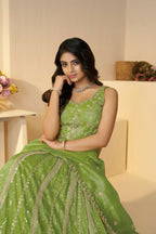 Kesar Fab Green Jimmy Choo Hand_Woven Lehenga
