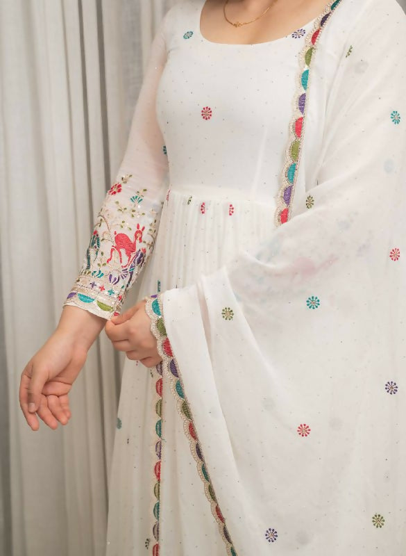 Joban Fashion White Georgette Sequence Embroidery Work Readymade Kurta Set - Distacart