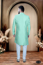 Joban Fashion Men's Bluish-Green Brocade Kurta with Pyjama