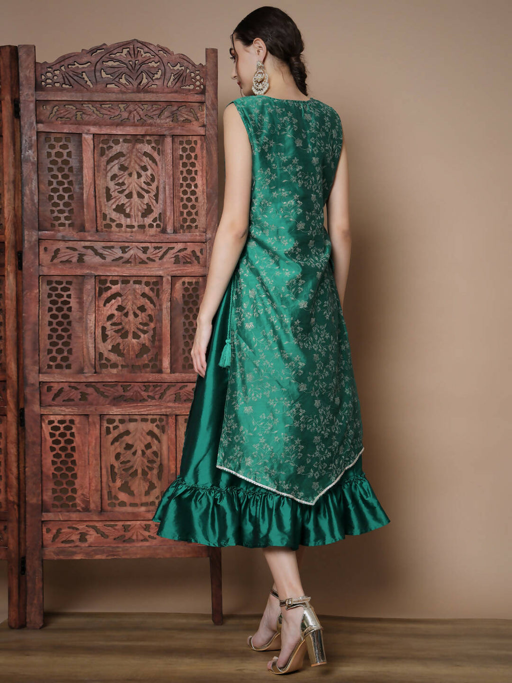 Myshka Women's Teal Floral Printed Gown Dress - Distacart